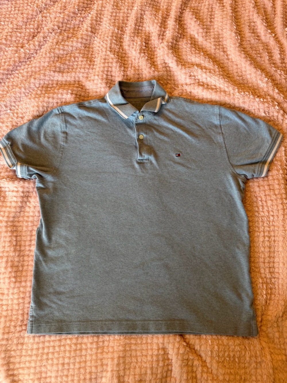 Tommy Hilfiger Women’s Light Blue Polo with Contrast Stripe Trim- size M